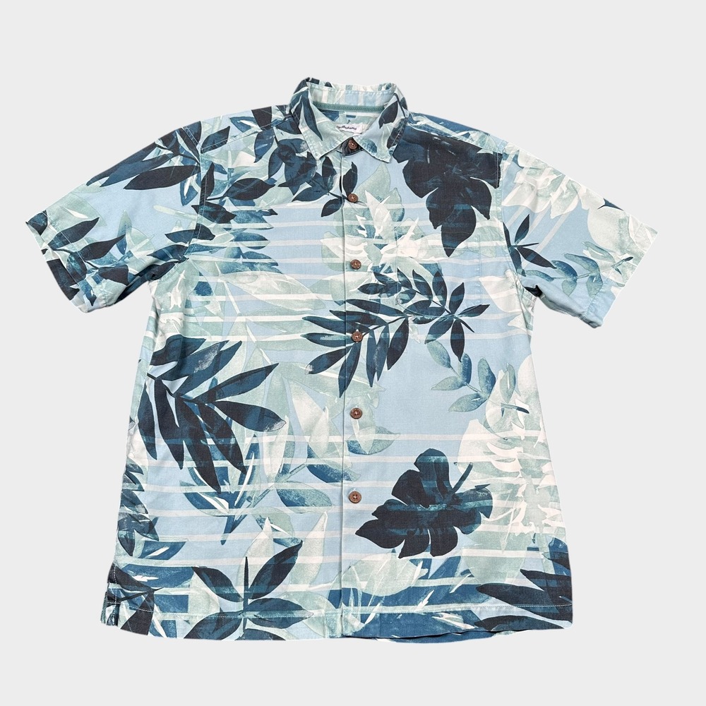 Tommy Bahama IslandZone Shirt Mens Medium Blue Green Tropical Silk Blend Coolmax - Picture 3 of 9